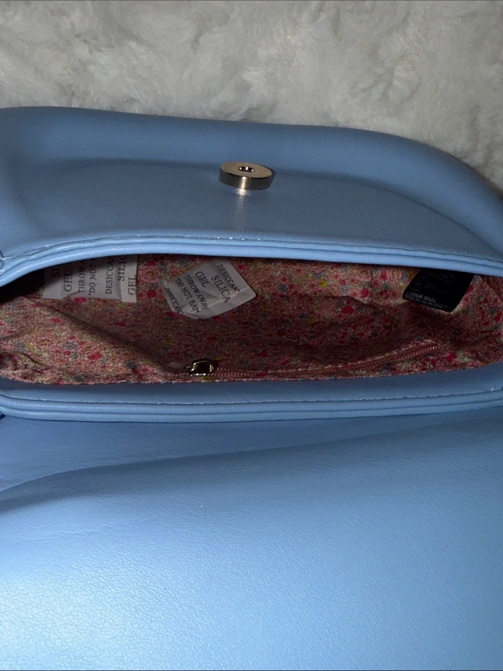 Light Blue Women's Saddle Crossbody Bag with Gold Hardware